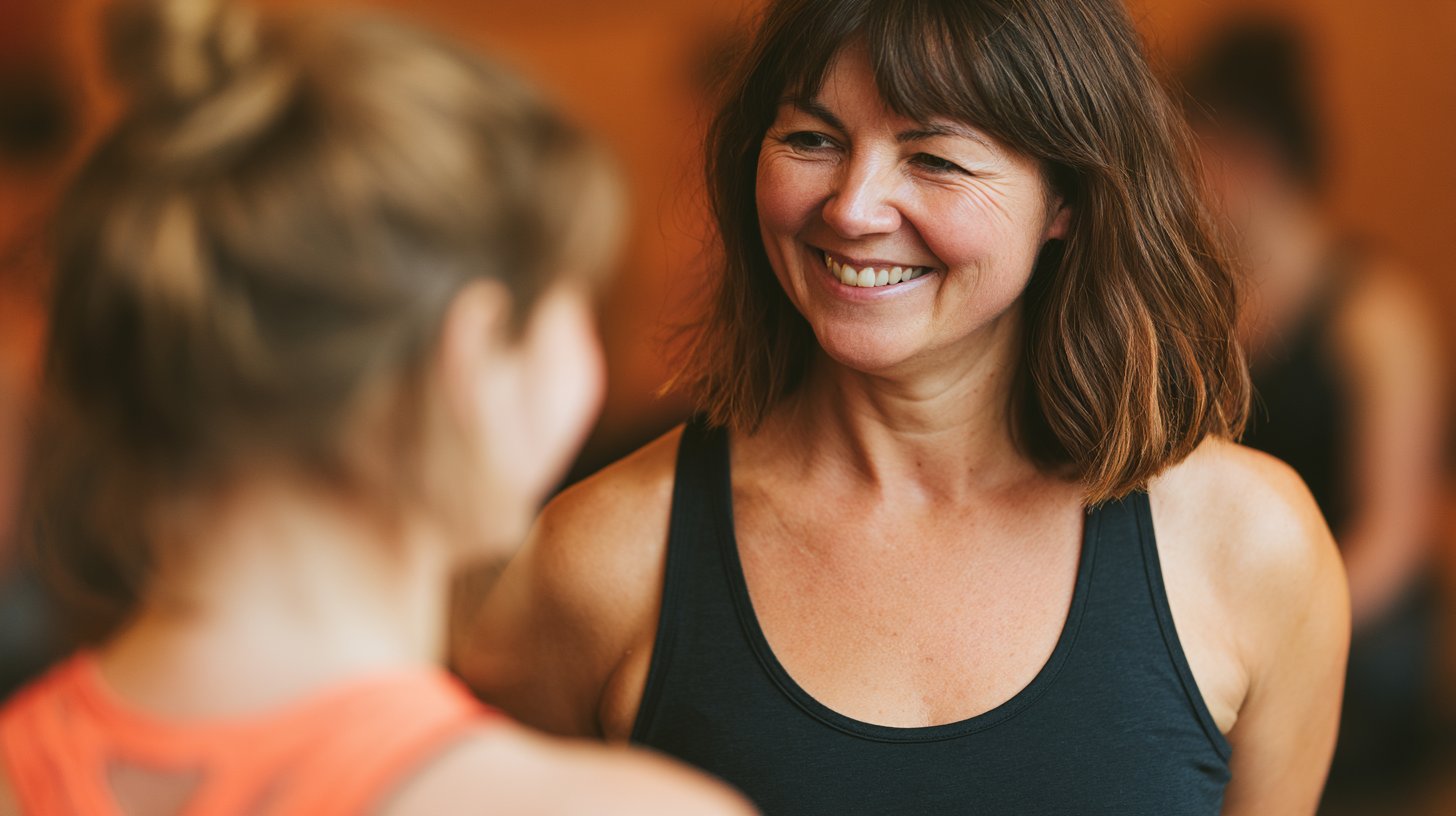 Yoga teacher in genuine conversation